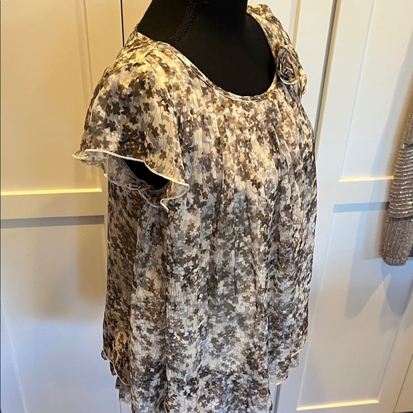 New Channel Abstract Floral Blouse in Cream and Brown Size M - Picture 5 of 6